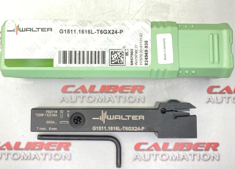 Load image into Gallery viewer, WALTER G1511.1616L-T6GX24-P Indexable Grooving Tool Holder (NEW) - Caliber Automation Online Store
