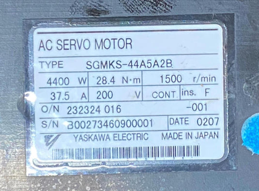 YASKAWA SGMKS-44A5A2B AC SERVO MOTOR (USED) - Caliber Automation Online Store