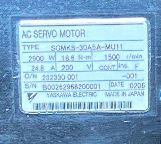 YASKAWA SGMKS-30A5A-MU11 AC SERVO MOTOR (USED) - Caliber Automation Online Store