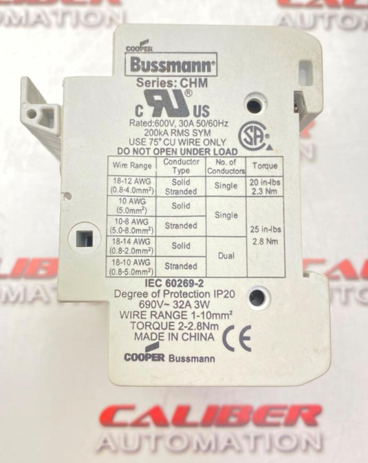 COOPER BUSSMANN CHM Midget Fuse Holder 690V,32A,3Pole (USED) - Caliber Automation Online Store