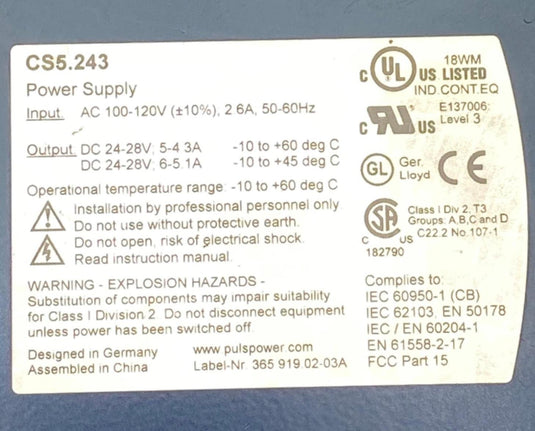 PULS DIMENSION CS5 Power Supply DC 24V 5A  (USED) - Caliber Automation Online Store