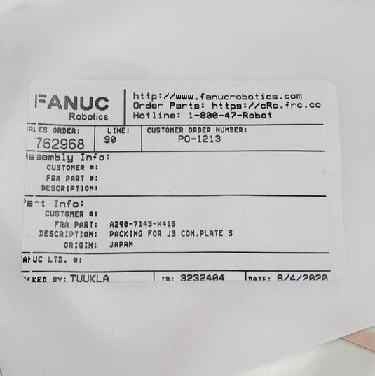 FANUC A290-7143-X415 PACKING FOR J3 CON.PLATE S - Caliber Automation Online Store