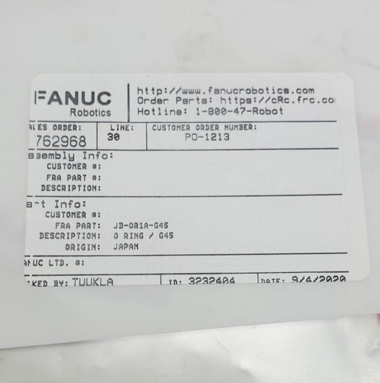 FANUC JB-OR1A-G45 O-RING/G45 - Caliber Automation Online Store
